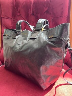 Isabel Marant Wardy Double-Handle Black Leather Tote with Gold Zipper